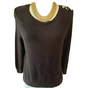 White House Black Market Womens Black Beaded Long Sleeve Lightweight Sweater M